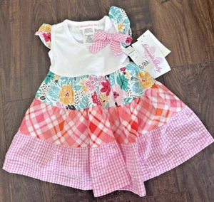 Bonnie Jean Girls Dress Flutter Sleeve Knit Mixed Tiered Poplin Multi 6-9 Months - Picture 1 of 9