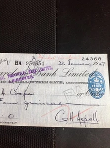 K1-2 Original Cheque Barclays 1947 Signed Stamped Jan 22nd C762 - Picture 1 of 1