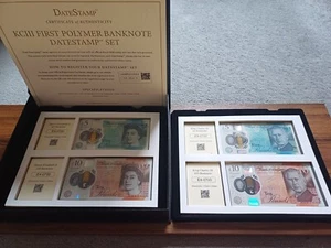 2 First King Charles III & 2 Last Queen Elizabeth II £5 £10 Notizen Datum Stempel Set - Bild 1 von 7