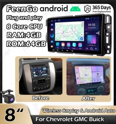 8 inch Touch Screen Car Radio Stereo Carplay BT GPS Navi For Chevrolet GMC Buick - Image 1 of 4