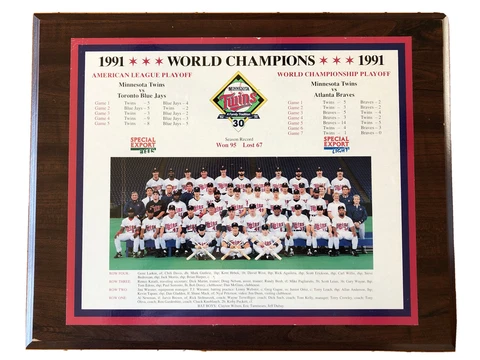1991 Minnesota Twins World Series Championship Plaque Cover