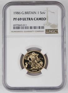 Great Britain UK 1986 Pound/Sovereign 0.2354 Oz AGW Gold Proof Coin NGC PF69 UC - Picture 1 of 4