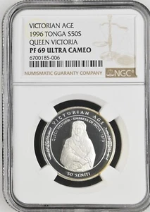 1996 TONGA SILVER 50 SENITI VICTORIAN AGE QUEEN VICTORIA- NGC PF69 ULTRA CAMEO - Picture 1 of 2