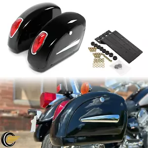 Universal Motorcycle Hard SaddleBag Trunk w/Light for Honda Yamaha Harley Suzuki - Picture 1 of 13