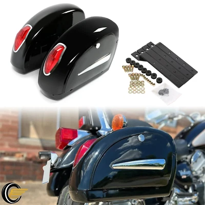 Universal Motorcycle Hard SaddleBag Bags Trunk w/Light For Honda Yamaha Harley - Image 1 of 4