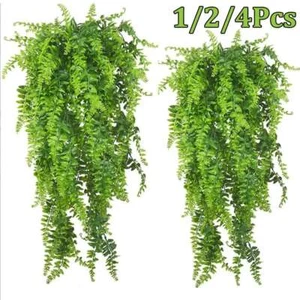 Artificial Ferns Rattan Fake Hanging Plant Boston Fern Vine Indoor Outdoor Decor - Picture 1 of 6