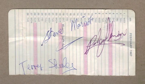 STEVE MARRIOTT, PETER FRAMPTON,JERRY SHIRLEY - SIGNED DIARY PAGE 1969 HUMBLE PIE Cover