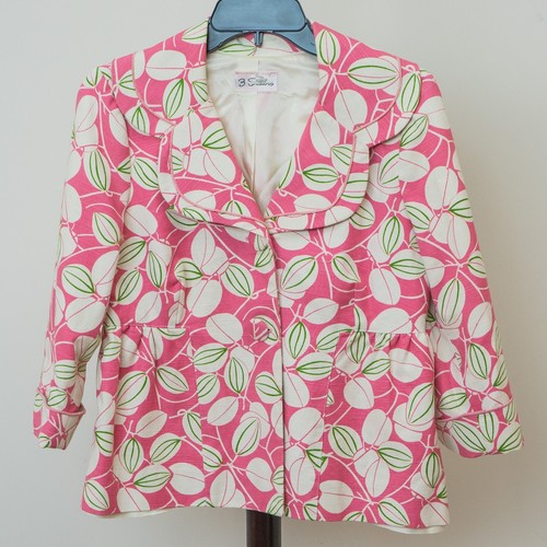 OFF WHITE Giacca Corta 3 Sisters Cappotto S Rosa Bianco Spuffo con Foglie Retro 60 Mod