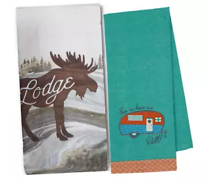 2 Camping Dish Towels Moose Hand Towel RV Camper Kitchen Multipurpose Dishcloth - Picture 1 of 4