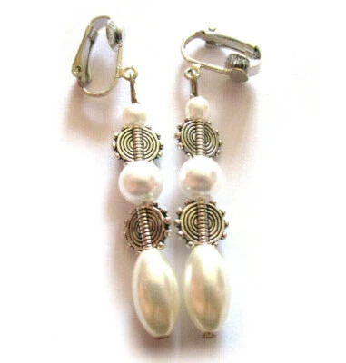 Clips Ohrclips lang silberf weiß OHRRINGE NEU - Bild 1 von 4