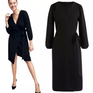 NWT J. Crew Wrap Dress in 365 Crepe Women's 0 Black Classic LBD Preppy Career - Picture 1 of 17
