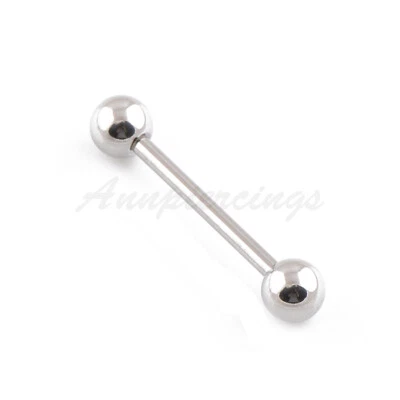1&more 14G All Size 5mm Ball 316L Steel Straight Tongue Barbells Nipple Ring - Image 1 of 3