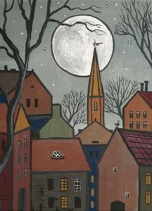 IMPRESIÓN DE PINTURA 5x7 CASAS RYTA ARTE POPULAR NEGRO CASA GATO Paisaje de Halloween - Imagen 1 de 1