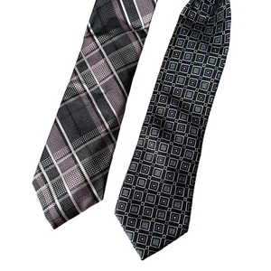Lot of 2 IKE Behar Men Neckties Purple Plaid Striped Square Print Geometric Ties - Picture 1 of 7