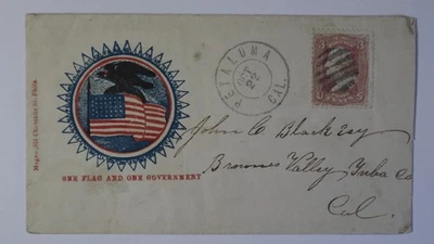1864 Petaluma to Browns Valley Yuba California Magee Patriotic Civil War Cover - Image 1 of 2