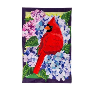 Red Cardinal and Hydrangeas Applique House Flag,159808 - Picture 1 of 1
