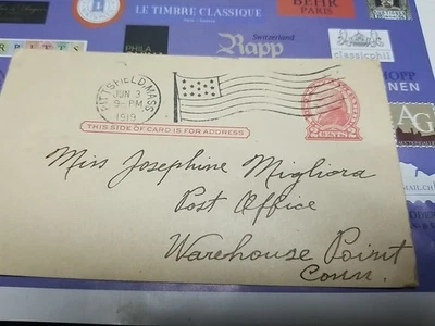 Post Card Jun 3 1919 Pittsfield Mass. Struck Both Sides Jefferson 2 Cents On... - Image 1 of 2
