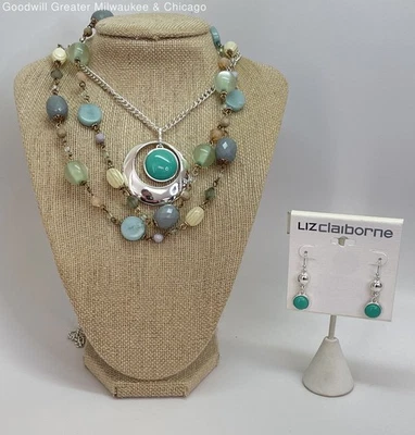 Pendientes collares Liz Claiborne y tonos mixtos azul verde imitación piedra sin marca Foto 1 de 4