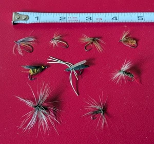 Fly Fishing Flies Random Lot of (9) Various Styles & Sizes USED & VINTAGE (0.5") - Picture 1 of 7
