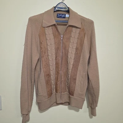 De Colección Troy Hill Cuero Genuino Gamuza Cárdigan Suéter Hombres Medio Tostado Marrón Bi-Loft Foto 1 de 4