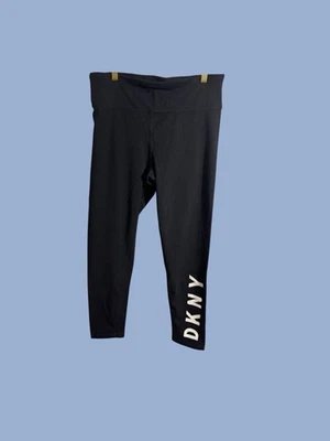 DKNY Sport Size XL Black Leggings White Logo Elastic Waistband athletic casual - Image 1 of 4