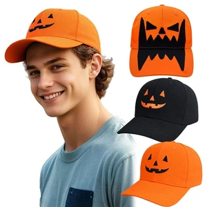 Halloween Pumpkin Hat Funny Unisex Halloween Hat Embroidery Pumpkin Face - Picture 1 of 23
