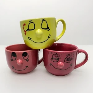 Livingware Collection 3D Funny Faces Coffee Mugs Lot of 3 Yellow  Pink 12 Oz - Picture 1 of 11