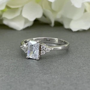 1.50Ct Radiant Cut Simulated Diamond Fancy Engagement Ring 14k White Gold Plated - Picture 1 of 6