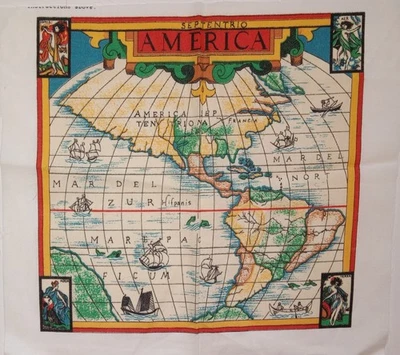 Panel de tela de algodón vintage ~ "Septentrio America Map" ~ aprox 9,25"x9" Foto 1 de 2