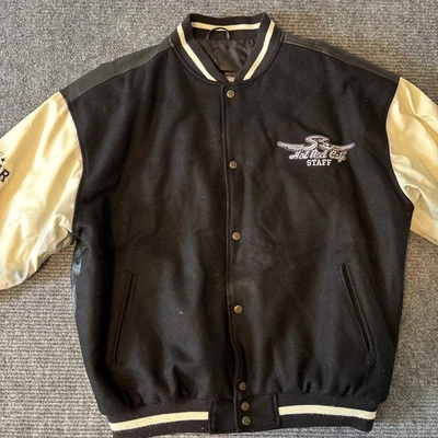 Steve & Barry's Hot Rod Cafe Varsity Jacket Men's Size XL Snap Up Coat Beige - Image 1 of 4