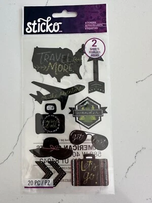 Sticko Autocollant Chalk Travel 20 PC Let's Go Hat Airplane Wander Scrapbooking Foto 1 de 4