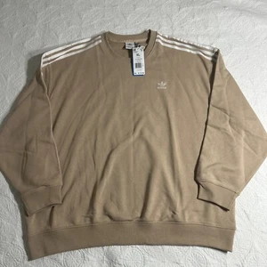New ADIDAS 3-Stripes Oversized Crew Sweatshirt Women’s SIZE XL Magic Beige - Picture 1 of 7