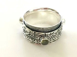 925 STERLING SILVER PLATED PERIDOT WIDE BAND SPINNER RING R826 SIZE 10 - Picture 1 of 1