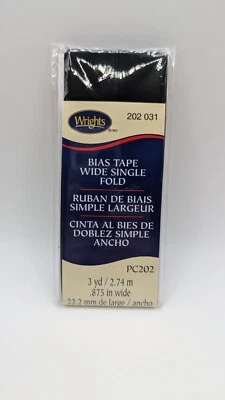 Nuevo en Paquete Wrights Cinta Sesgada Negra Ancha Un Pliegue 7/8" An x 3 yardas Lote de 3 Foto 1 de 2