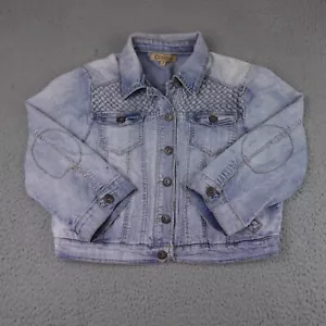 Democracy Denim Jacket Womens Medium Blue Distressed Embroidered Trucker* - Picture 1 of 13