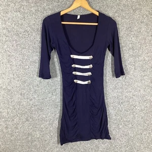 Navy Detailed Pullover Scoop Neck Evening Mini Dress Womens Size 8 - Picture 1 of 8