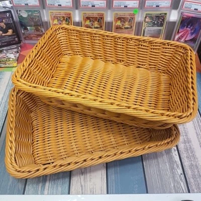 TWO Wicker Serving Tray Basket Rectangular 12" x 8" x 3" in Tan NEW! (Plastic) - Image 1 of 4