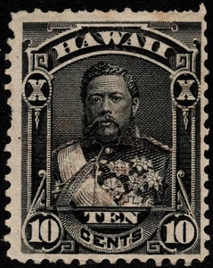 HAWAII - 1893 - 10 Cents Black King David Kalakaua #61 w/ Very Faint Overprint - Picture 1 of 1