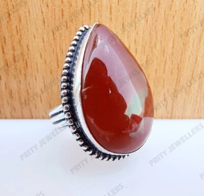 Amber Pear Gemstone Ring, 925 Sterling Silver Ring, Antique Handmade Ring - Image 1 of 4