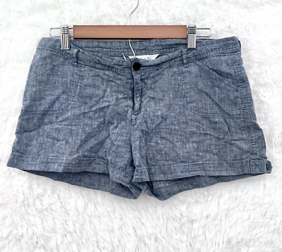 Pantalones Cortos Derek Heart Para Mujer Algodón Lino Cambray Frente Plano Azul Talla Mediana Foto 1 de 4