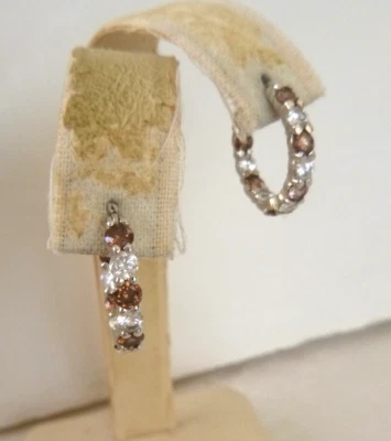 Brincos de argola Artisan Smoky quartzo e zircônia interna/externa prata esterlina 925 3/4" - Imagem 1 de 4