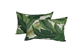 Set of 2 - Decorative Rectangle Throw Pillows - Green & White Tropical Palm Leaf - Picture 1 of 1