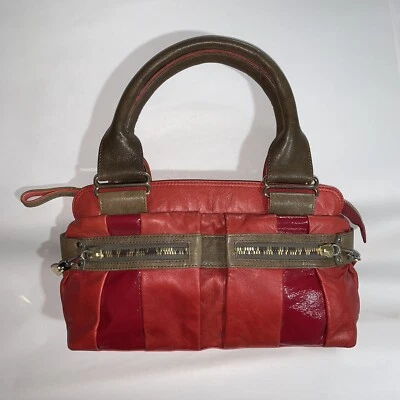 pre-loved auth SEE by CHLOE red KID GLOVE & PATENT leather 2 handle SATCHEL tote - Image 1 of 4