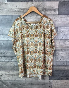 Morris & Co Next Womens T Shirt UK 22 Neutral Ivory Floral Pattern Slouchy Top - Picture 1 of 9