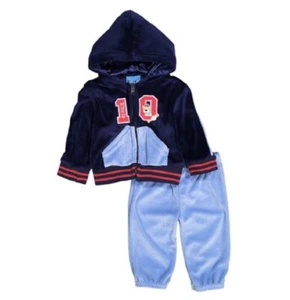 NWT Infant Boys Sweet &Soft 2 PC Velour Track Suit Zip-Up Hoodie Set SZ 24M $50 - Picture 1 of 7