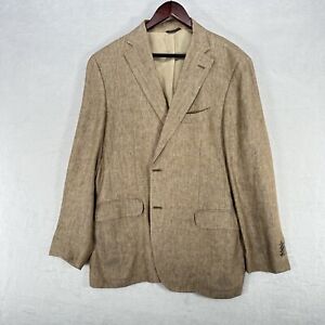 Massimo Dutti Jacket Mens 44 Brown Herringbone Extrafine Linen Sport Coat Blazer