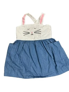 Girl's Hanna Andersson 90 Chambray Bunny Face Pinafore Dress Sz 3T Easter - Picture 1 of 3
