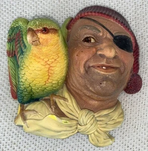 Chalkware Barbary Buccaneer Pirate & Parrot Head Vintage England Wall Hanger - Picture 1 of 10