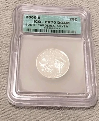 USA 25c~ Twenty Five Cents ~ South Caroli, Silver Coin 2000-S~* PR70-DCAM By ICG - Image 1 of 4