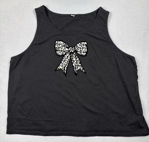 Women's 3X Black Tank Top Leopard Bow Graphic - Picture 1 of 10